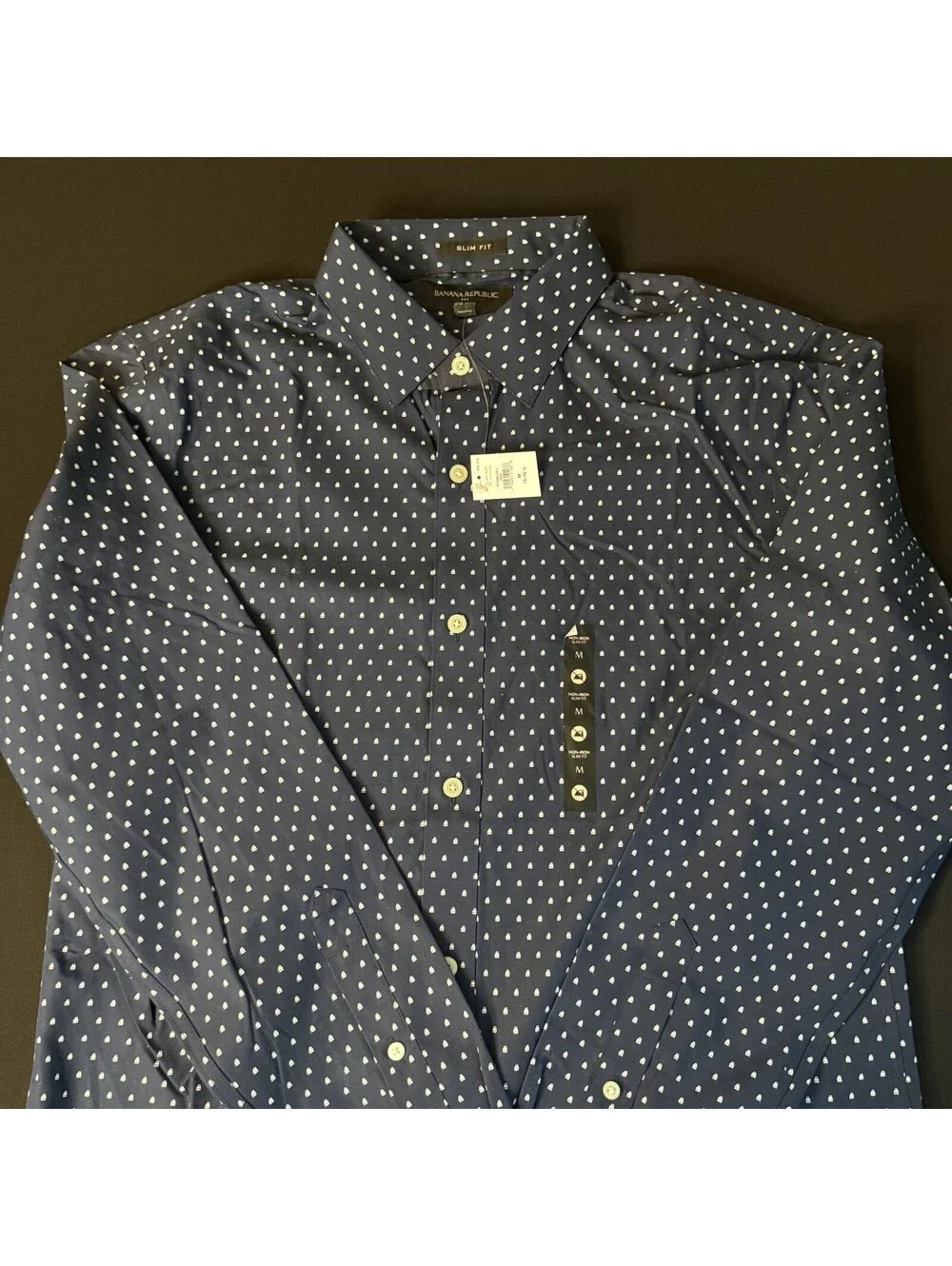 NWT Banana Republic Men’s M Slim Fit Non-Iron Blue Dot Dress Shirt